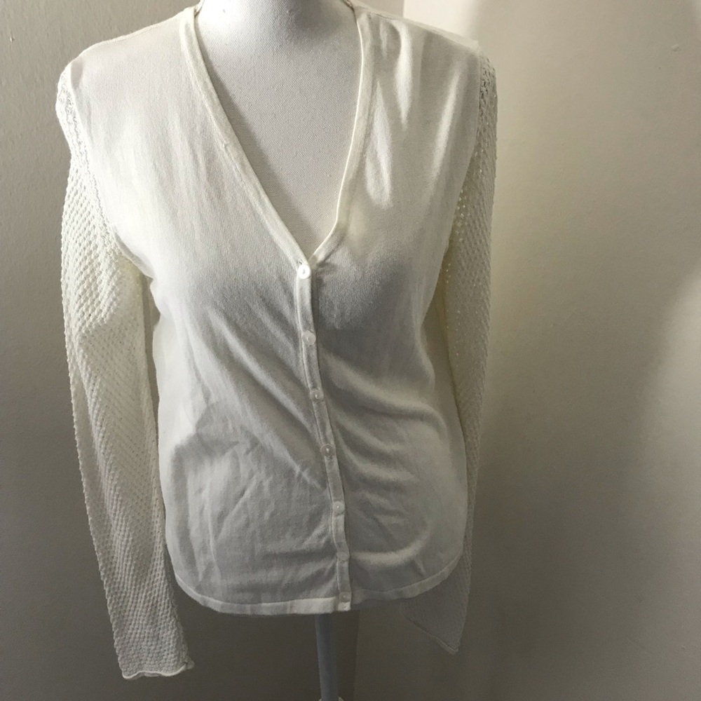 Apostrophe White Crochet Shabby Chic Button Down Cardigan Size Medium